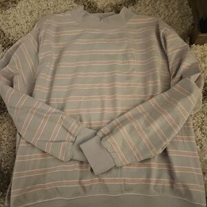 Striped Crewneck Sweatshirt - Gray and Pink